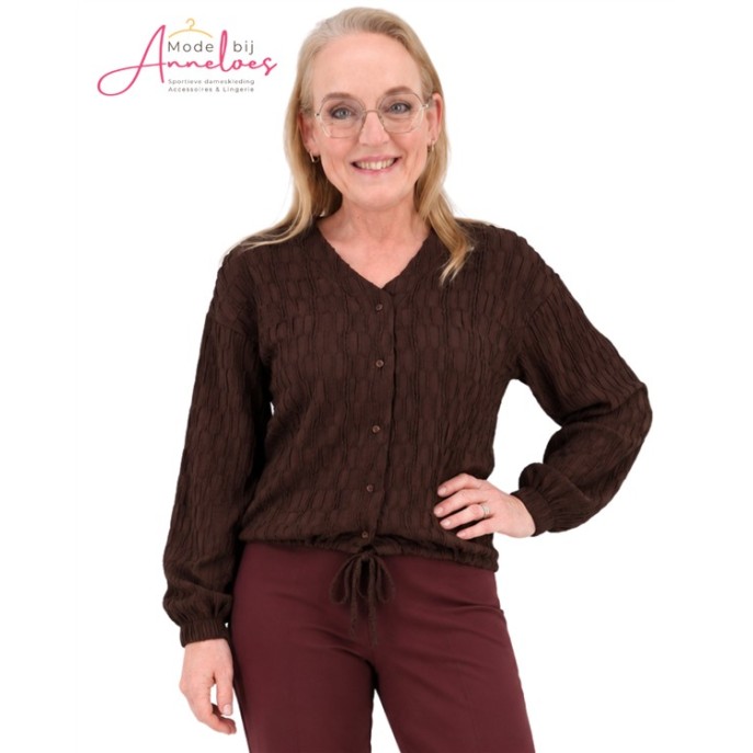 Enjoy Blouse Vhals 183633 Stuctuur 581  Donker bruin